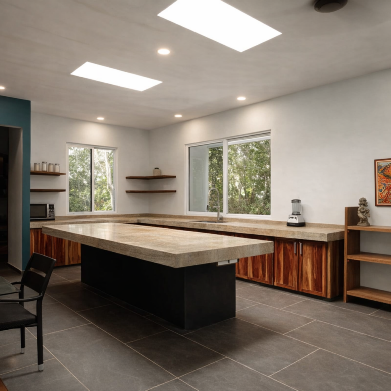 Hacienda Richardson for sale in Los Árboles Tulum, listed by Play-Investments.com. Sustainable mid-century home on 5 acres with solar system, guest house and potable water. USD 420,000.